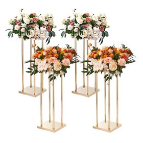 4PCS Gold Metal Column Wedding Flower Stand, 31.5inch High With Metal Laminate, Vase Geometric Centerpiece Stands