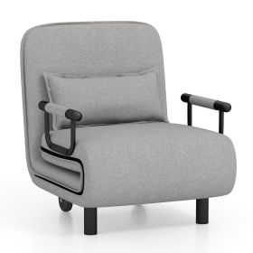 3-in-1 Convertible Sofa Bed with 5-Position Adjustable Backrest and Lumbar Pillow (Color: Gray)
